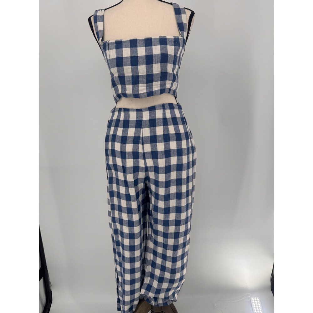 Reformation Blue and White Gingham Two-Piece Pantsuit